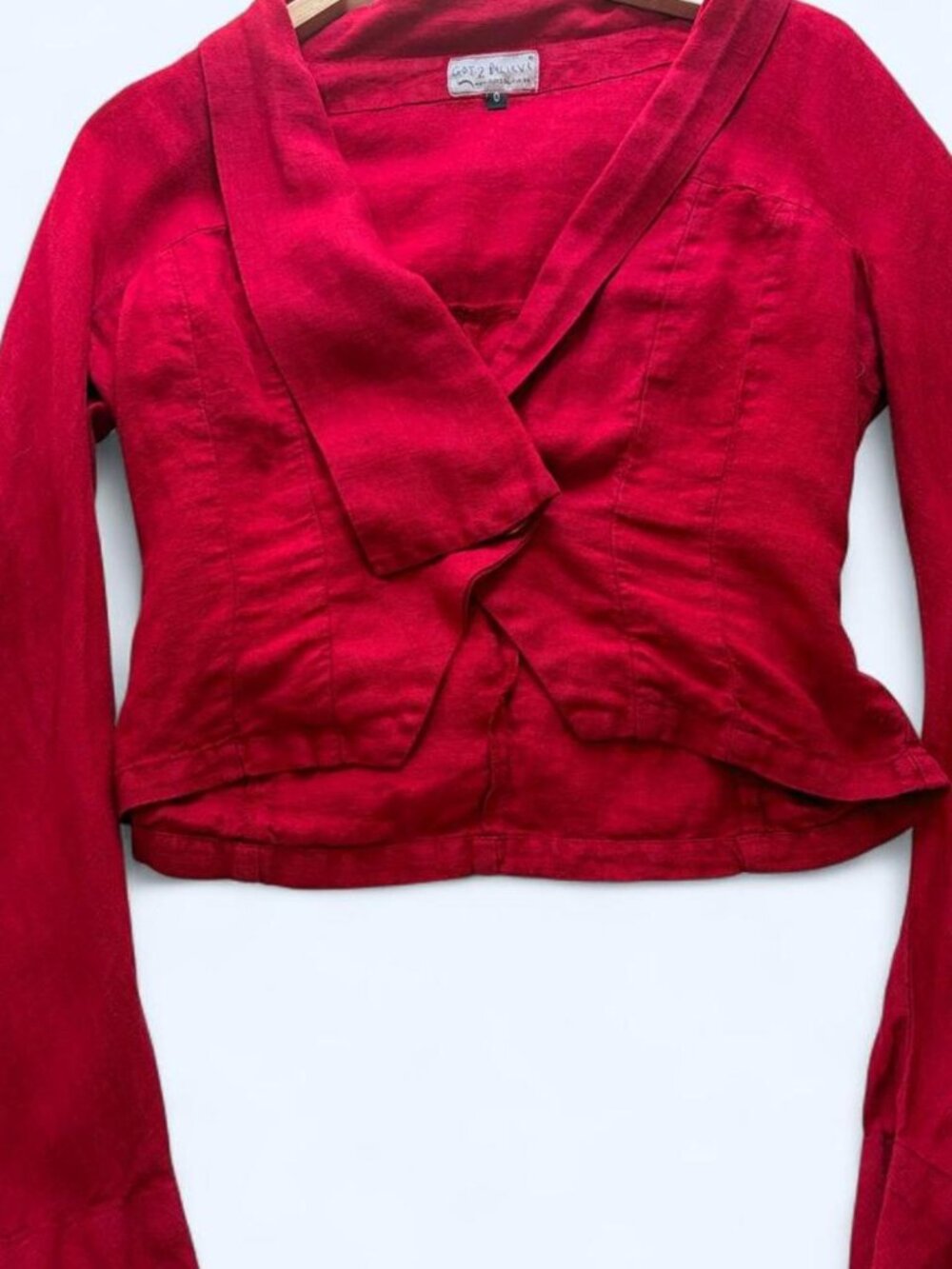 Vintage Got 2 Believe Red 100% Linen Cropped Blazer Jacket/Top Size 0